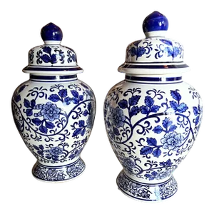 1990s Blue and White Ginger Jars - Set of 2