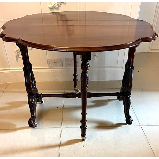 Antique Victorian Rosewood Drop Leaf Sutherland Occasional Table, 1850 For Sale - Image 7 of 17