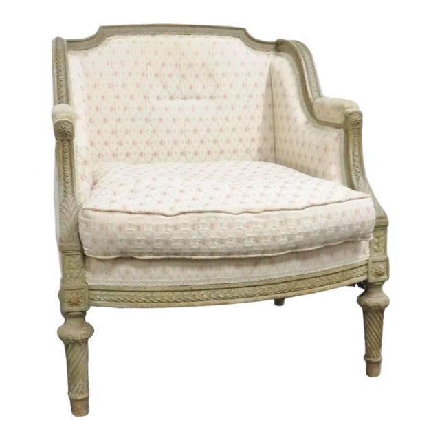 Louis XIV Paint Distressed Bergere Chair For Sale