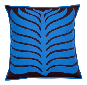 Bold Leaf Motif Applique Pillow Case - Persian Blue & Brown, 16" x 16"