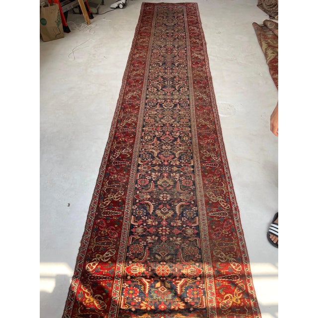 1920's Antique Halvai Bidjar Boteh Border With Lime Green Runner Rug 3.6 X 17.7 For Sale In Milwaukee - Image 6 of 12