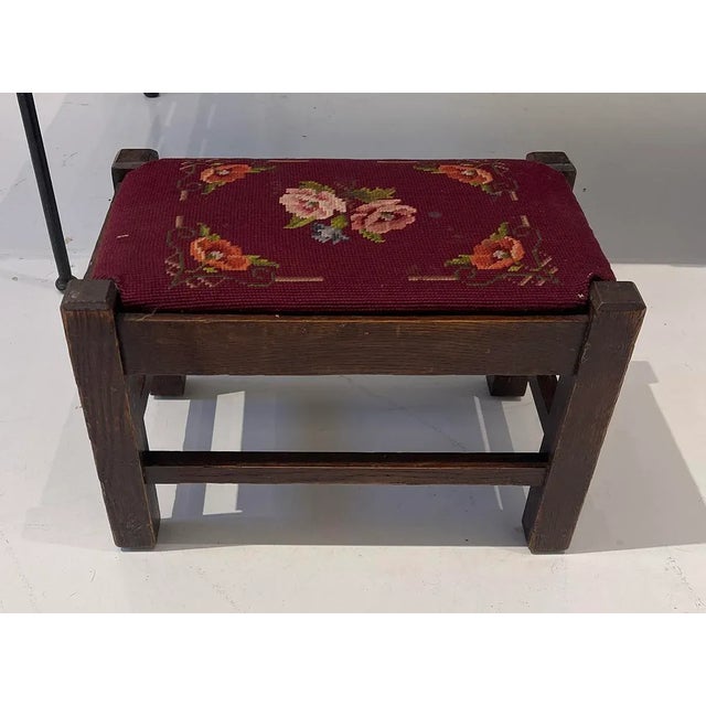 Early 20th Century Antique English Country / Ralph Lauren Style Needlepoint Footstool – Petite Rustic Stool For Sale - Image 5 of 7