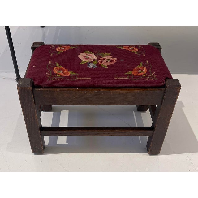 Mid 20th Century Mid 20th Century English Country / Ralph Lauren Style Needlepoint Footstool – Petite Rustic Stool For Sale - Image 5 of 7