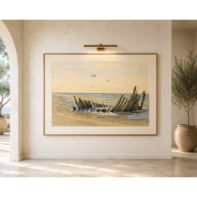 Paper Wreck on the Beach, Vintage Coastal Art Print, 60" X 40" For Sale - Image 7 of 7