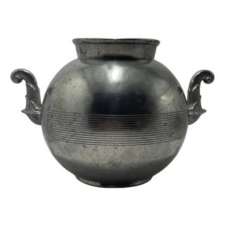 Swedish Art Deco Pewter Vase with Scroll Handles from GAB, 1939 For Sale