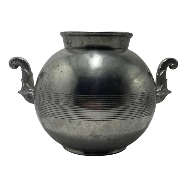 Swedish Art Deco Pewter Vase with Scroll Handles from GAB, 1939 For Sale