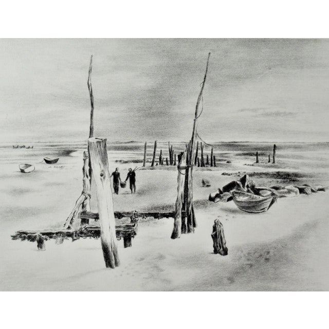 This artwork titled "Low Tide" 1943 is an original lithograph by New York artist Julian Edwin Levi, 1900-1982. It is hand...