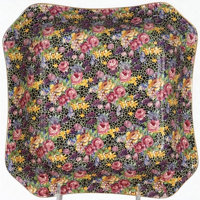 1930's Made in England Royal Winton Chintz Hazel Pattern Square Serving Bowl For Sale - Image 4 of 16