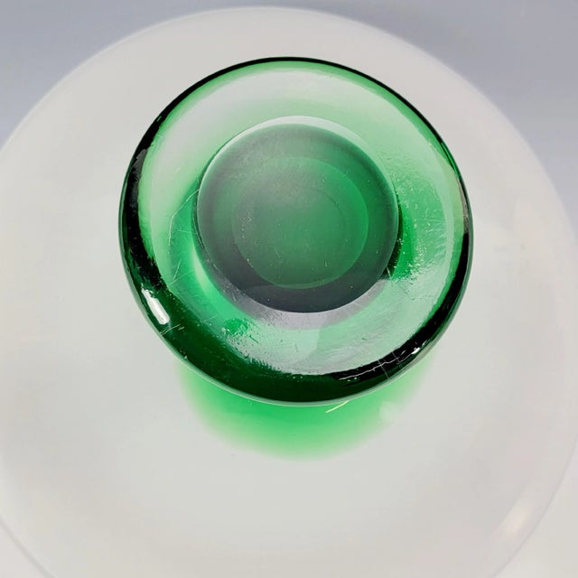 Modern White & Emerald Green Art Glass Pedestal Bowl 12" For Sale - Image 11 of 12