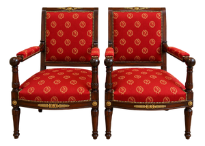 Empire Mahogany Armchairs with Napoleonic Emblems, 19th Century, Set of 2