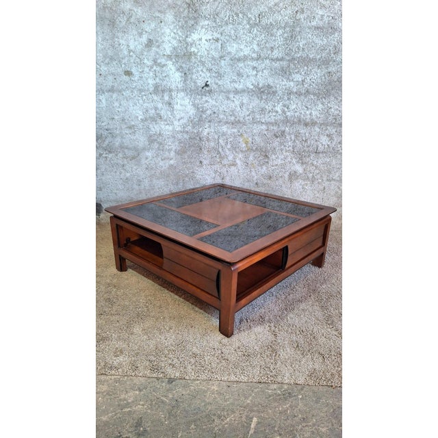 Square Coffee Table in Wood with Black Glass Top, 1990s For Sale - Image 13 of 13