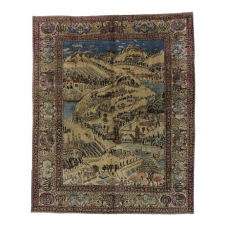 Antique Persian Tabriz Pictorial Rug - 09'04 X 11'06 For Sale