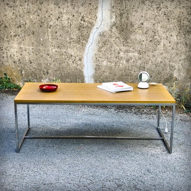 Wood Coffee Table in Oak and Chromed Steel, 1980s For Sale - Image 7 of 18