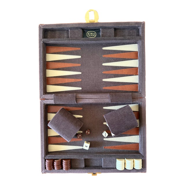 Vintage Corduroy Backgammon Game in Case, Complete For Sale