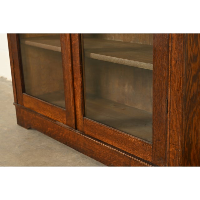 Antique Mission Oak Arts & Crafts Glass Front Bookcase Cabinet by Larkin Co., Circa 1910 For Sale - Image 10 of 15