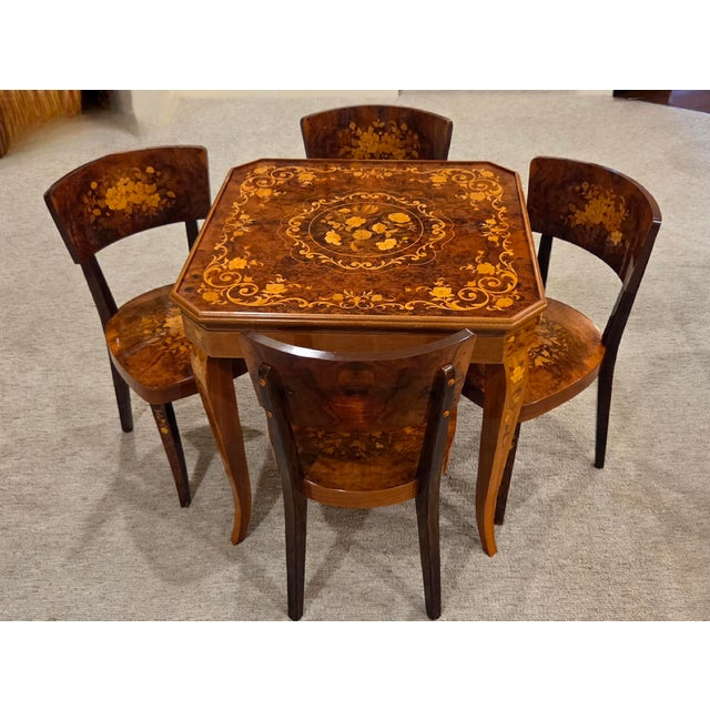 1980s Vintage F.lli Jannuzzi Sorrento Italian Marquetry 5-in-1 Game Table Set With 4 Chairs For Sale - Image 5 of 18