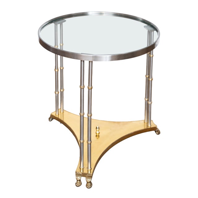 Mid 20th Century French Modern Round Occasional Table of Brushed Chrome and Brass - Maison Jansen For Sale - Image 5 of 11