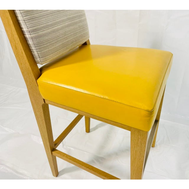 Set of 3 1980s Modern Oak Counter Stools With Leather Seats and Upholstered Backs For Sale - Image 12 of 17