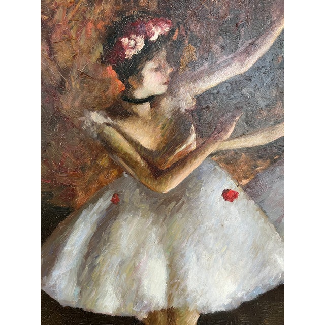 Wood 1990s Ballerina Dancers Degas Style Original Oil Painting, Framed For Sale - Image 7 of 17