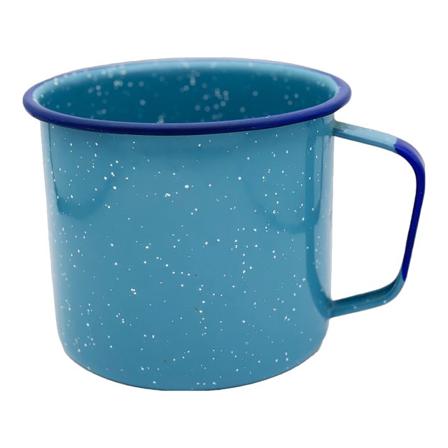 Mid 20th Century Enamel Mug Bowl - Oversized - Turquoise and Blue For Sale
