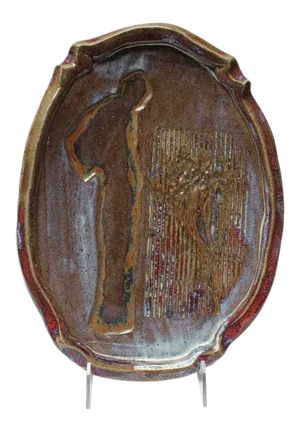 Vintage Figural "Man and Tree' Ceramic Charger by Pollack
