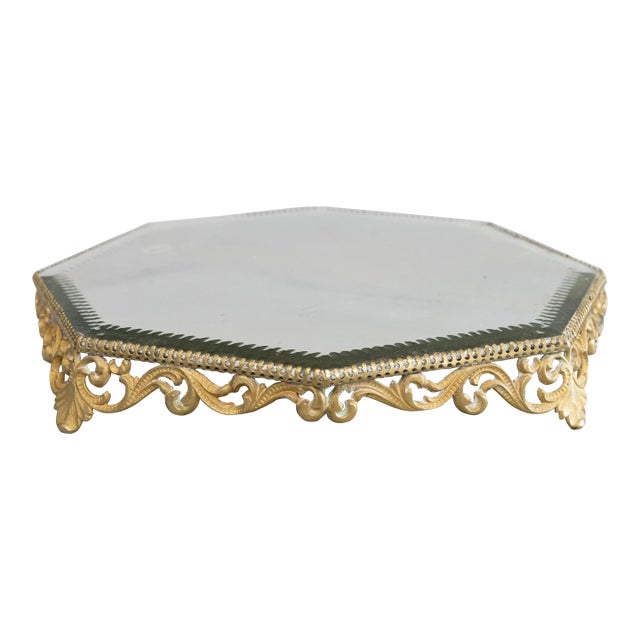 Antique French Gilt Ormolu Octagonal Mirror Plateau Tray For Sale