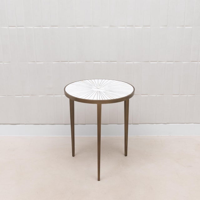 Metal Side Table in White Shagreen and Mother of Pearl With Bronze Patina Brass by R&y Augousti For Sale - Image 7 of 10