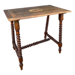Spanish Barley Twist Table with Inlaid Marquetry Top, Early 20th Century For Sale