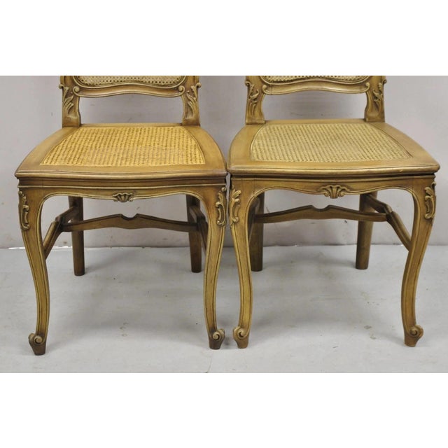 Early 20th Century Antique French Provincial Louis XV Style Carved Walnut Cane Side Chair - A Pair For Sale - Image 5 of 11