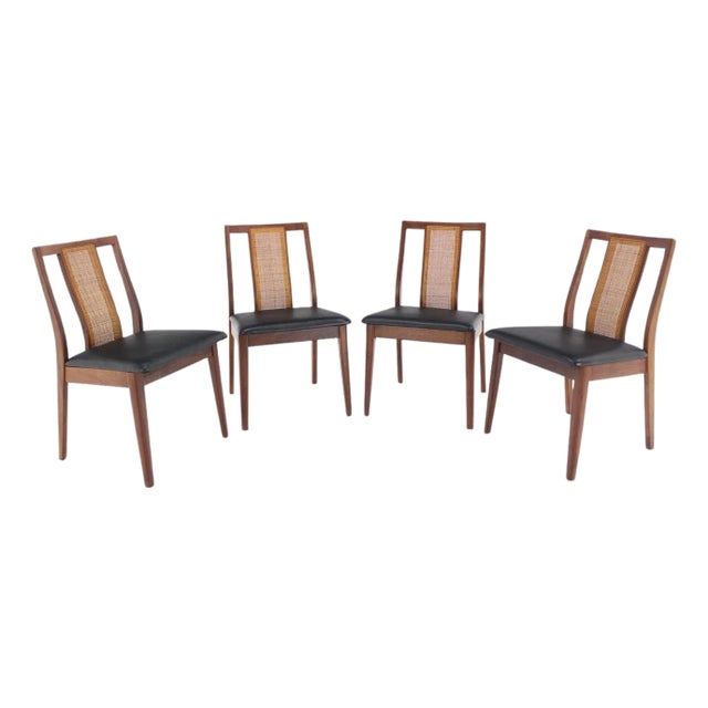 Set 4 Danish Mid-Century Modern Oiled Walnut Cane Back Side Dining Chairs MINT! For Sale