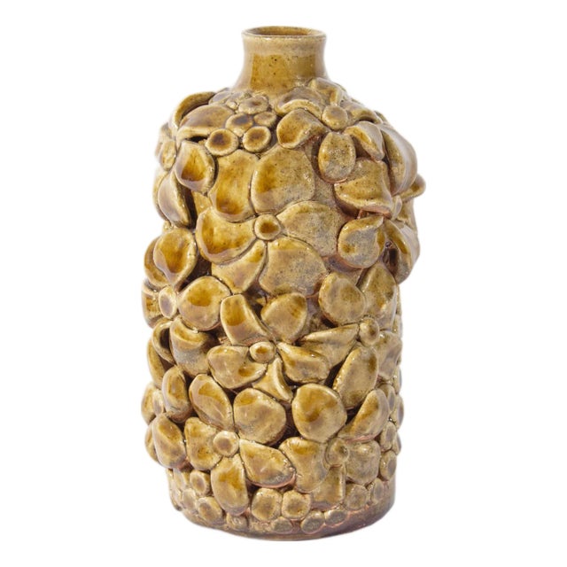 Studio Pottery Vase With Floral Design by Julia Riley For Sale