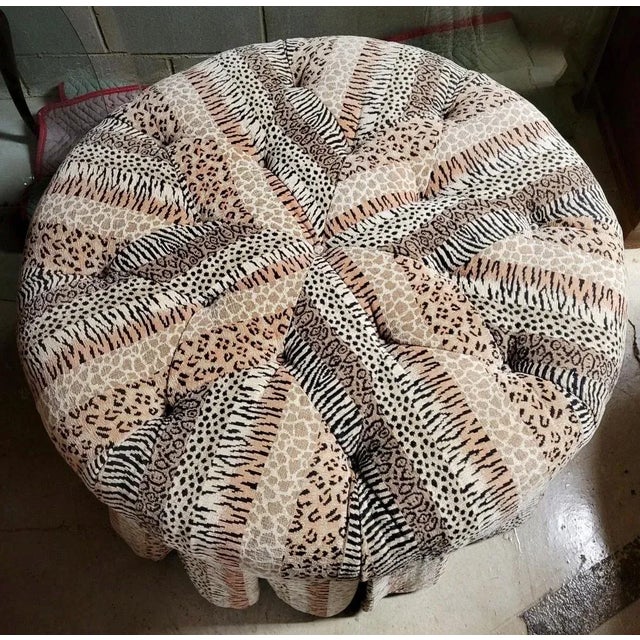 Hollywood Regency Custom Animal Print Tufted Skirted Ottoman Cocktail Table With Matching Pillow For Sale - Image 3 of 8