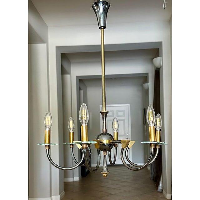 French Moderne Patinated Brass Chandelier by Maison Lunel For Sale - Image 12 of 12