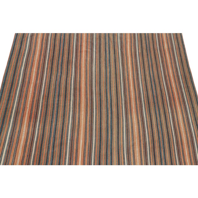 Tribal 1950s Vintage Jajim Qashqai Persian Kilim With Blue & Peach Stripes by Rug & Kilim For Sale - Image 3 of 8