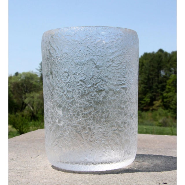 Iittala Mid Century Modern Ward Bennett Style Crackle Glass Cylindrical Vase For Sale - Image 4 of 8