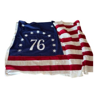 Vintage 1976 Bicentennial “76” American Flag – Timeworn Cotton Americana Textile, Ralph Lauren Style For Sale