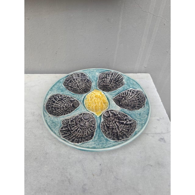 French Majolica oyster plate With lemon, Circa 1890.