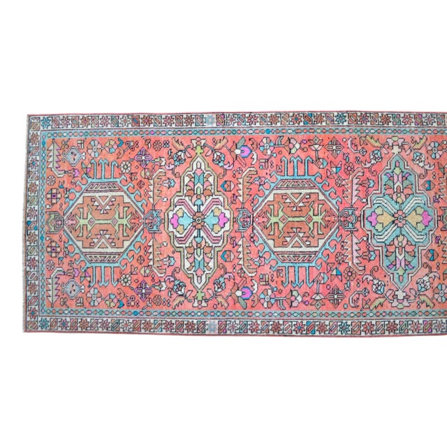 Rose Hand Knotted Kurdish Tribal Runner Rug Low Pile Hallway Decor For Sale - Image 8 of 11