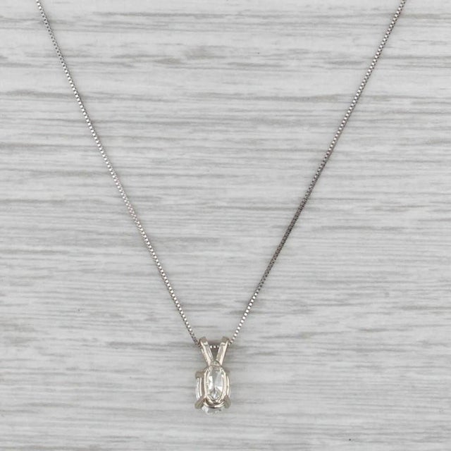 0.70ct Diamond Oval Solitaire Pendant Necklace 14k White Gold 18" Box Chain For Sale - Image 4 of 5