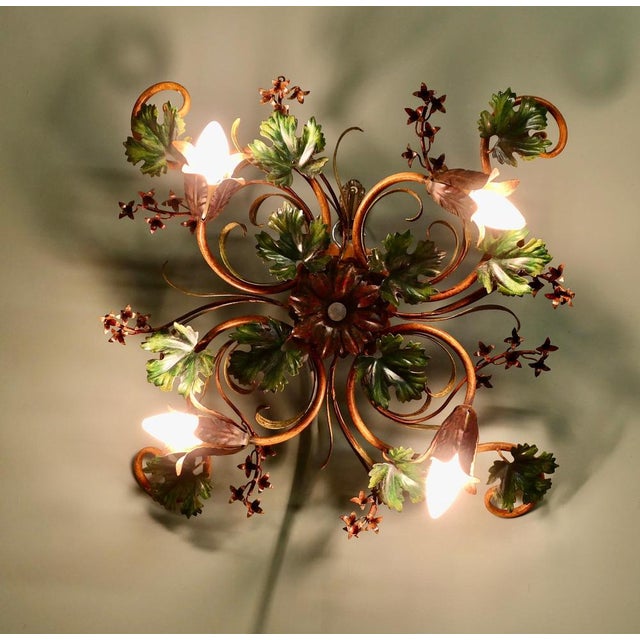 French Toleware Bistro Ceiling Light with Vines, 1960 For Sale - Image 6 of 7