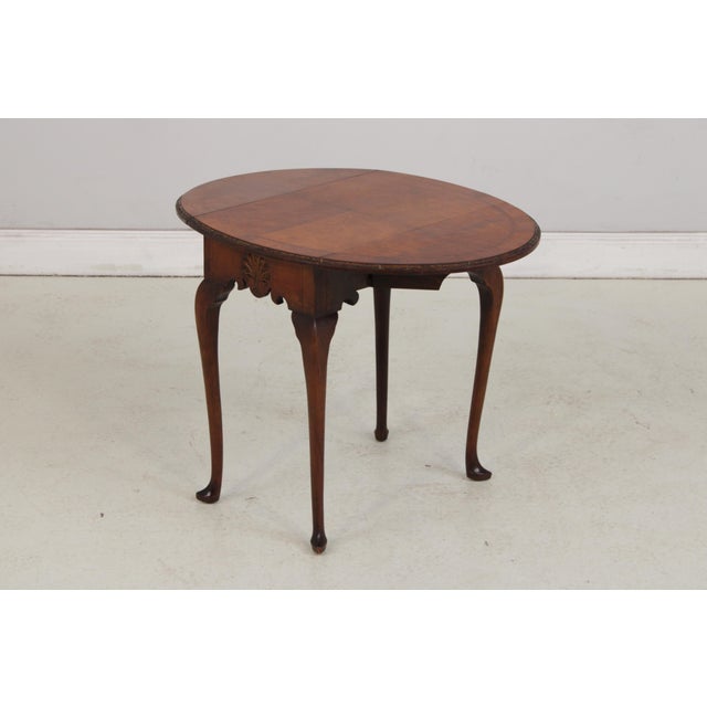 Vintage Walnut Inlaid Pembroke Drop Leaf Table For Sale - Image 4 of 10