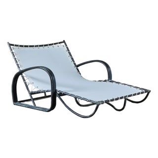 Early Walter Lamb Bronze & Canvas Double Wide Patio Chaise Lounge For Sale