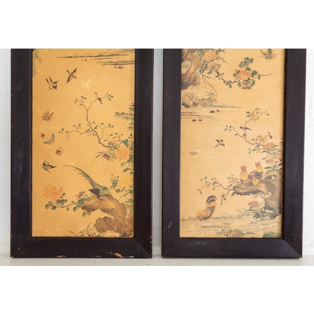 Tan Pair of 1960s Chinoiserie Printed Panels on Wood With Asian Bird Motif For Sale - Image 8 of 14