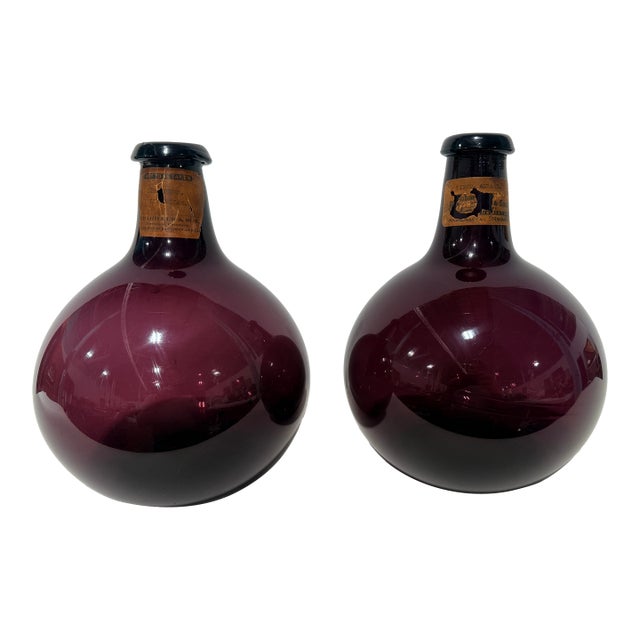 Pair, Scottish Apothecary Amethyst Glass Bottles, C. 1890 With Labels For Sale