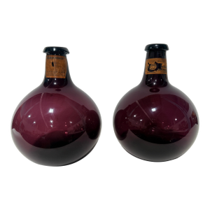Pair, Scottish Apothecary Amethyst Glass Bottles, C. 1890 With Labels