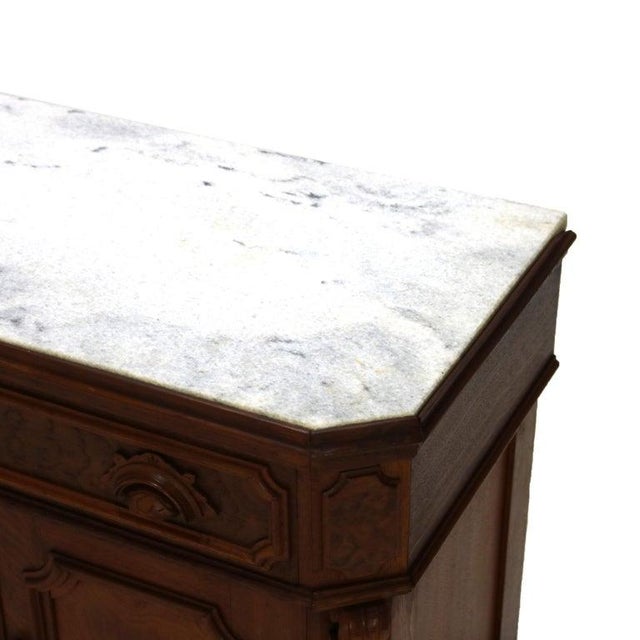 Late 19th Century Victorian Carved Walnut & Burl Marble Top Commode C1890 For Sale - Image 5 of 18
