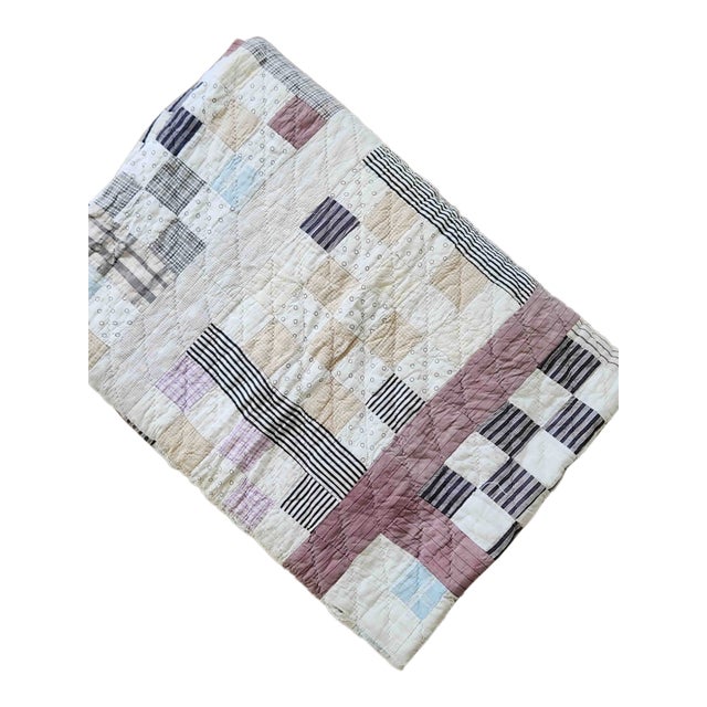 Antique Hand Quilted Scrap Patchwork Quilt C1930s Folk Art Textile For Sale