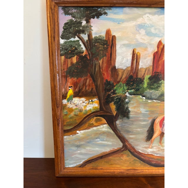 Vibrant and colorful scene from the Southwest. Beautiful colors and composition. Lovely size to add to a collection of art.