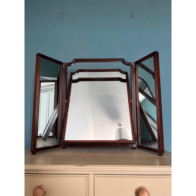 Wood Vintage Triptych Mirror with Adjustable Centre Mirror For Sale - Image 7 of 12