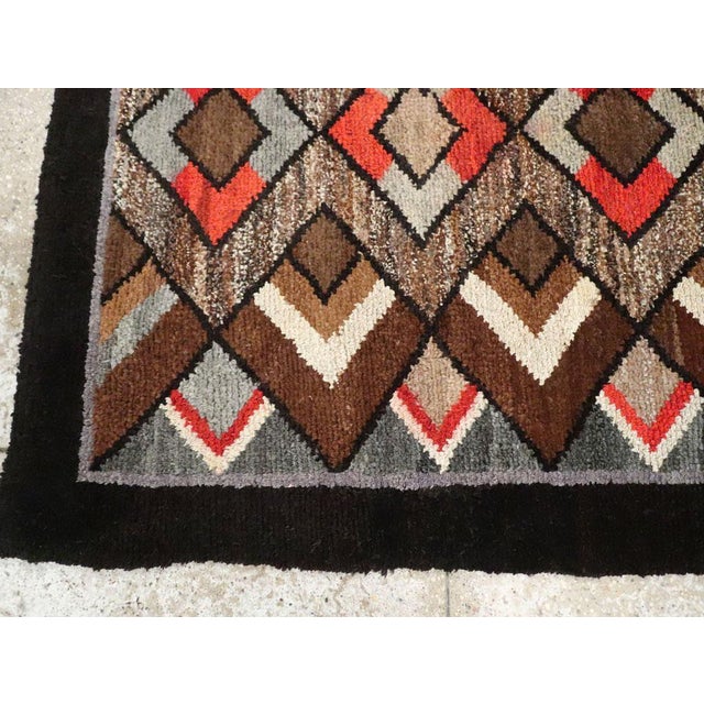 Textile Galerie Shabab Collection Mid-20th Century Handmade Polish Geometric Art Deco Style Accent Rug For Sale - Image 7 of 9